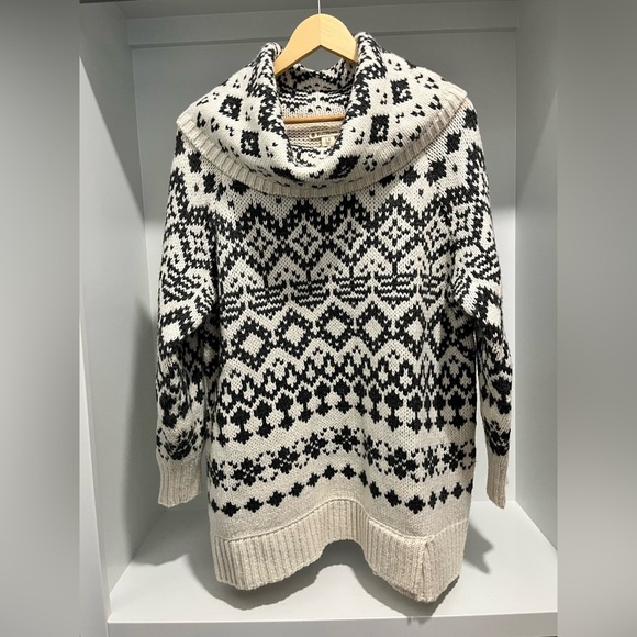 RUFF HEWN cozy knit ski sweater with split hem size 1X cream and gray wool blend - Picture 1 of 8